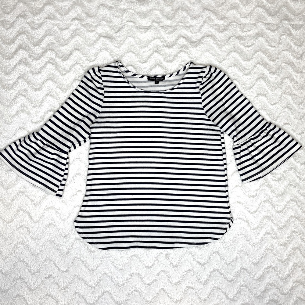 (EUC) Green Envelope Navy Blue & White Striped Top. Sz. S